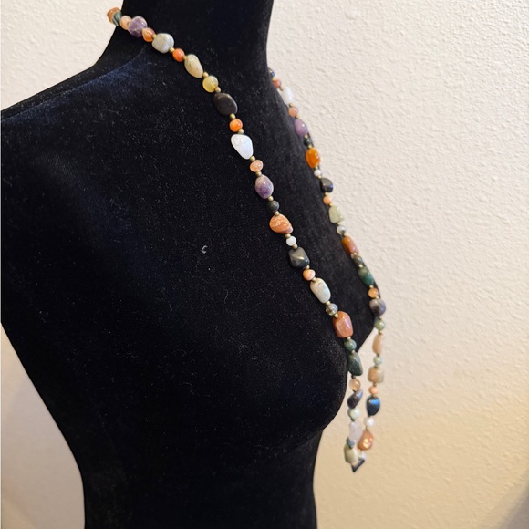 Long Mixed Gemstone Artisan Necklace Boho Natural Stones - Picture 3 of 7